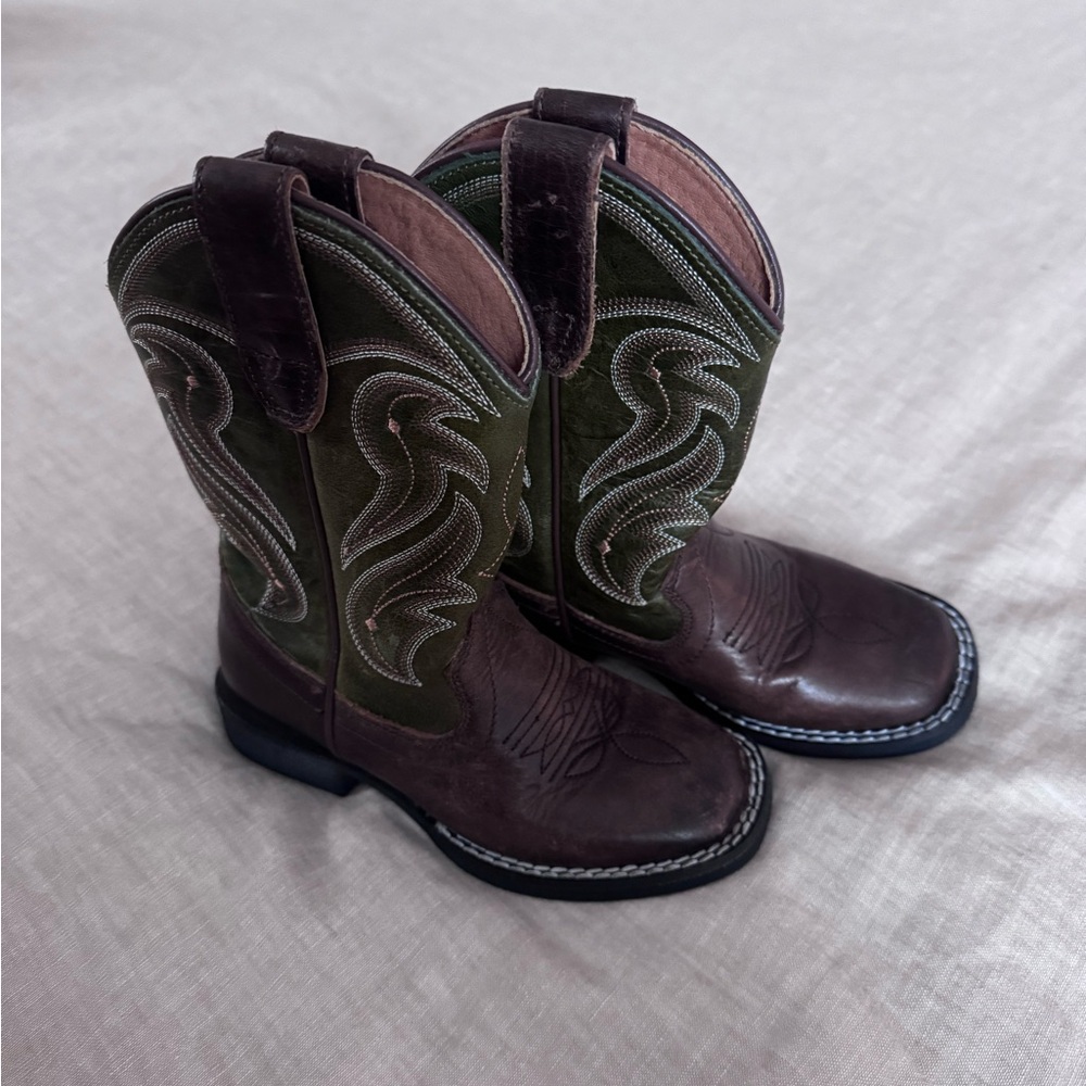 RANK 45® TODDLER BOYS' KASEY WESTERN BOOTS - BROAD SQUARE TOE Size 9 brown/green